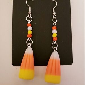 Handmade Beaded White Orange Yellow Candycorn Dangle earrings